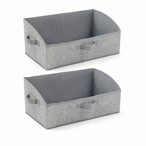 URMONA Aufbewahrungsboxen 2er Set aus Stoff, je 28 L faltbar, 50×28,5×20 cm | Ordnungsboxen mit Griffen, Kleideraufbewahrung für Kleiderschrank, Spielzeugkorb für Kinderzimmer und Wohnzimmer, Farbe Grau