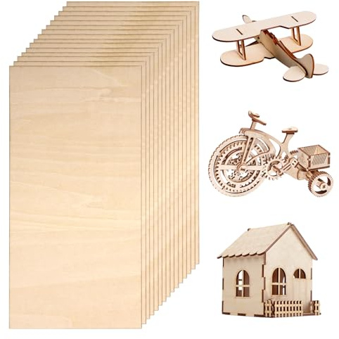 Dekorinex 15 Pezzi 200 x 100 x 1,5mm Fogli di Legno di Tiglio | Ritagli di Progetti Artigianali In Legno Sottile Rettangolari, Compensato Non Finiti per Artigianato, per Pittura, Scultura