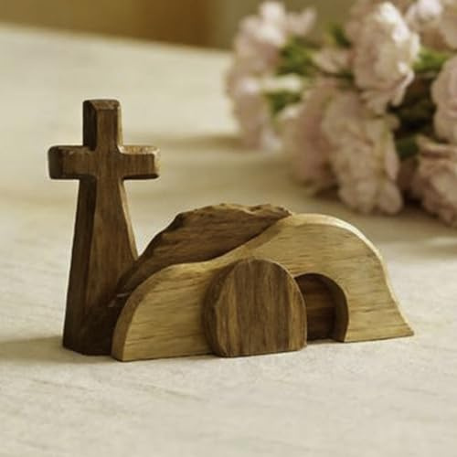 Presepe Pasquale Con Tomba Vuota E Decorazione A Forma Di Croce, Scena Pasquale In Legno Natività Di Gesù, Risurrezione Easter Figurines, Centrotavola Cristiano Decorazioni, Per Casa, Ufficio