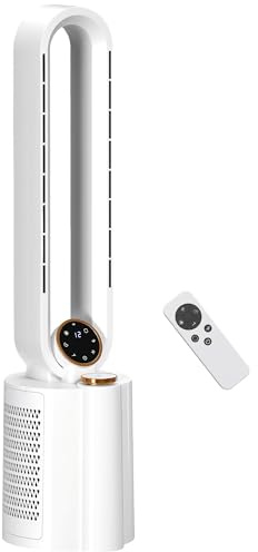 HOMCOM Bladeless Tower Fan, 3-in-1 Air Cooling Fan with UV Sterilisation and Humidifier, 12 Speed Settings, Oscillating, Remote Control, 8H Timer, Sleep Mode, for Home Office, White