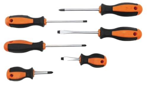 Juego de 6 destornilladores en cruz y ranurados de 100 mm y 45 mm, mango ergonómico antideslizante para electrodomésticos, batería, coche, refrigerador, carpintería