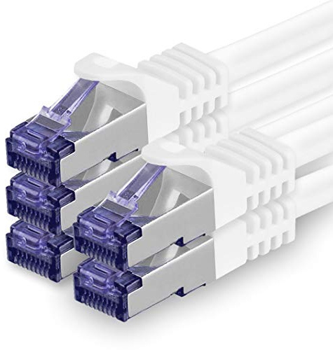 1aTTack.de Cat.7 Cavo di Rete 1,5m - Bianco - 5 Pezzi - Ethernet LAN Cat.7 SFTP PIMF LSZH Spina RJ45 Cat6a 10 Gbit s