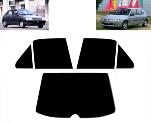 Passgenaue Tönungsfolie für-Peugeot 306 5-Türen 1993-2002 Heck/Seitenscheiben (20% Schwarz)