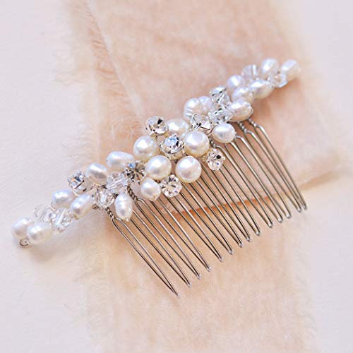 Unicra Perlen Hochzeits Haarkamm Haarschmuck Perlen Hochzeit Haarschmuck Kopfschmuck für Braut Kopfbedeckung Seitenkämme (Silber)