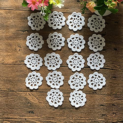 MINDPLUS 18 Mini Centrini Vintage Fatti a Mano a Uncinetto Con Fiori da 5 cm Rotondi Applique in Pizzo Guipure per Abiti Fai da te per Cucito (18 pezzi Bianco)