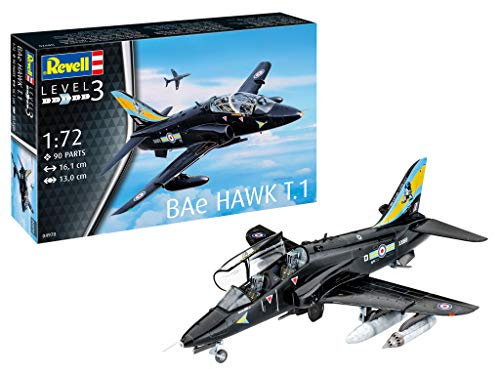 Revell Modellbau, BAe Hawk T.1, 1:72 Bausatz, 90 Teile, Bastelset ab 10 Jahren, Detailgetreues Modell, Militärflugzeug, Authentische Nachbildung