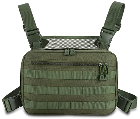 Kyrio Taktiskt bröst rigg molle radio bröstsele hållare hölster väst för tvåvägs radio walkie talkies, Grön, 13,4 x 7,9 x 2, Utomhussport