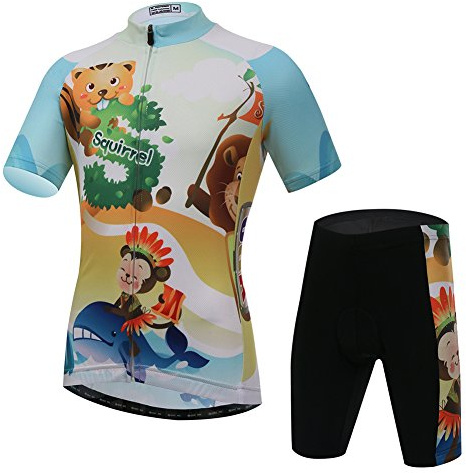 YFPICO Niños Niñas Conjuntos Maillots de Bicicleta Top de Manga Corta + Pantalones Traje de Ciclismo, Animales, 104/110