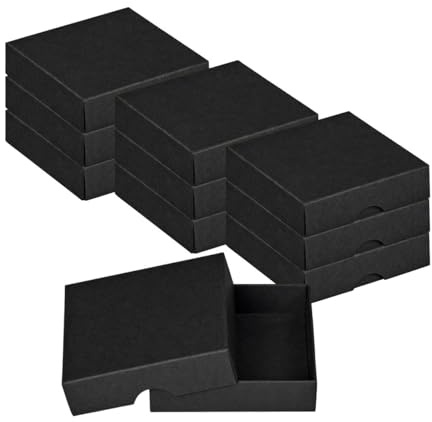 Natürlich verpacken Faltschachtel 8 x 8 x 2 cm, Schwarz, mit Deckel, Recyclingkarton - 10er Set