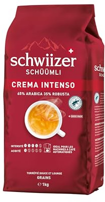 Schwiizer Schüümli Intenso, Arabica/Robusta Kaffeebohnen, charaktervoll-intensiv, ideal für Vollautomaten, Stärke 4/5, mittlere Röstung, Rainforest Alliance, 1kg