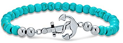 Bling Jewelry Bracelet Empilable D'Ancre De Bateau En Corde Nautique Bleu Turquoise Stabilisé Pour Femmes Et Hommes En Acier Inoxydable Argenté
