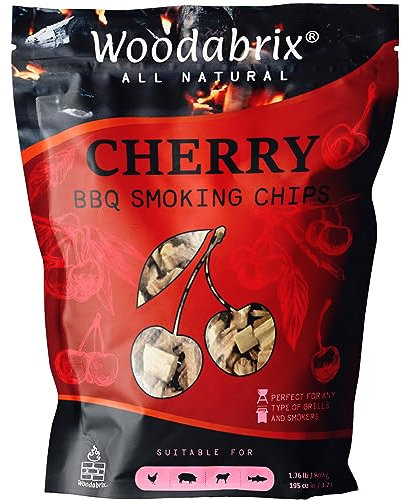 Woodabrix Cherry Wood Chips I BBQ Wood Chips are suitable for Charcoal, Gas and BBQ/Smoker I 100% Natural and Eco-friendly I 800 grams (3.2 Litre / 195 cu in)
