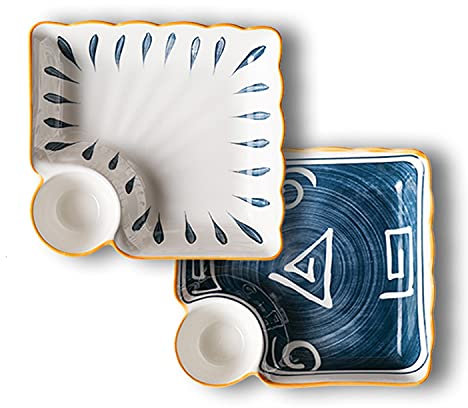 Piatti Da Sushi In Stile Giapponese Da 2 Pezzi, Vassoi Da Portata In Ceramica Per Gnocchi Set Di Stoviglie Con Piatto Di Aceto Per Cupcakes, Sushi, Frutta, Snack-B-2 PCS