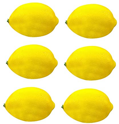 Herbests 6 Stück Künstliche Gelb Zitrone Deko Simulation Lebensechte Simulation gelbe Zitrone Gefälschte Früchte Obst Party Festival Dekoration Zitrone Simulation Obst für Haus, Küche Dekoration