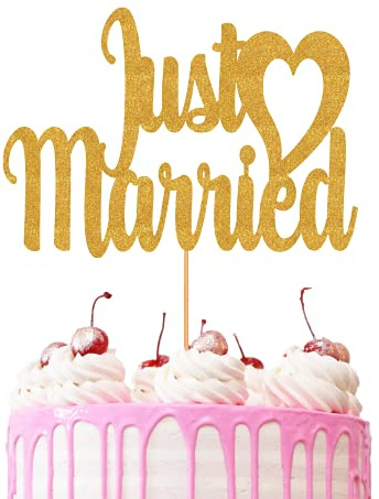 Just Married Wedding Cardstock Cake Topper Elegant Marriage Toppers Decoration UK (GOLD)