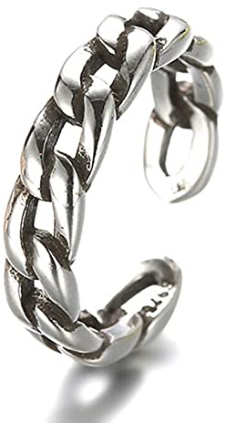 HCMA 925 Silber Vintage Twisted Allgleiches Dicke Öffnung Schwarz Silber Herren Damen Ringe (16mm)