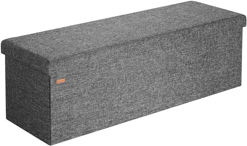 Casaria® Sitzbank mit Stauraum Faltbar Dunkelgrau 115x40x40cm Gepolstert Deckel Leinen - Optik Schlafzimmer Wohnzimmer Flur Sitztruhe Truhenbank Polsterbank