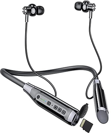 Wireless Bluetooth Headphones with TF Card Slot, 100H Playtime Neckband Bluetooth Earphones Wireless Earbuds, Running Wireless Earbuds Bluetooth for Sports, Home Office, Video Conference (black)