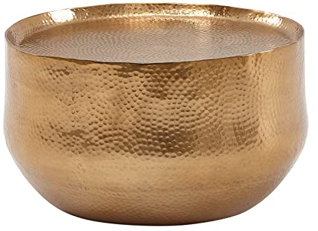 FineBuy Couchtisch Rund 60x60x35 cm Metall Gold, Wohnzimmertisch | Sofatisch in Hammerschlag-Optik, orientalischer Beistelltisch aus Aluminium, handgefertigtes Unikat, Loungetisch