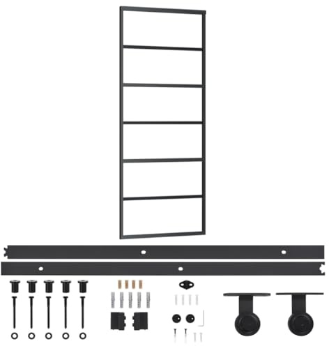 vidaXL Schiebetür mit Beschlag Glasschiebetür Glastür Glas Schiebe Tür Schiebetürsystem Laufschiene Schiebetürbeschlag ESG-Glas Aluminium 76x205cm