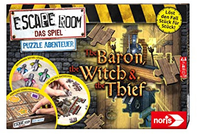 Noris 606101976 Escape Room Puzzle Abenteuer, The Baron, The Witch & The Thief – Familien und Gesellschaftsspiel für Puzzle-Fans, inkl. 3 Fällen, ab 14 Jahren, Light Brown