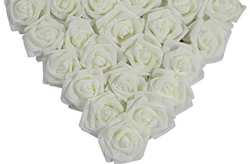 Ruiuzioong Schaumrosen Künstliche Rosen Blumen Rosenköpfe Rosenblüten 50Stück Kunstblumen Foamrosen Brautstrauß DIY Party Hause Hochzeit Deko (Ivory)