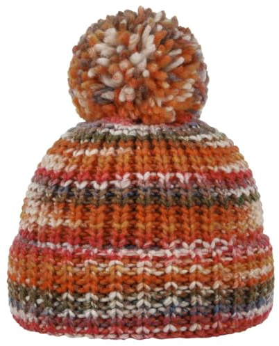 LIERYS Finja Bommelmütze Strickmütze Damen Made in Germany Pudel-wintermütze Schurwolle Beanie Herbst/Winter orange One Size