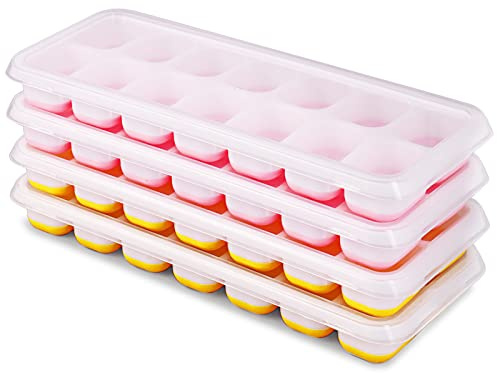 Bac à Glaçons, Lot de 4 Moule à Glaçons avec Couvercle | 14 Bac à Glaçons en silicone, certifié LFGB et sans BPA