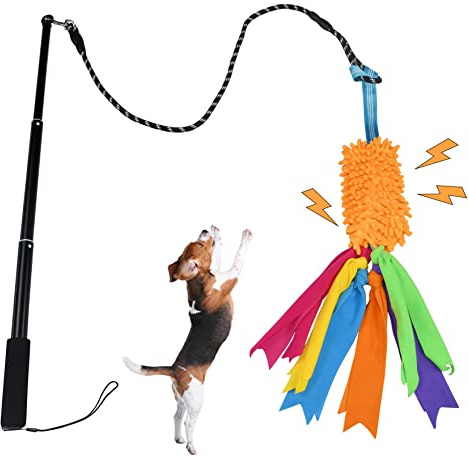 ASOCEA Flirt Pole with Tug Toy for Small Medium Large Dogs Outdoor Training | Flirt pole with squeaky rope toy for interactive chase & Tug of War, providing outdoor exercise for small to large dogs