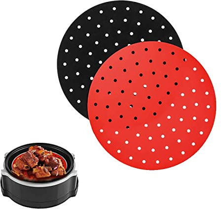 Air Fryer Liner Silicone Pack of 2 Air Fryer Mats Liners Reusable Baking Paper 8 Inches for Hot Air Fryer Waterproof Perforated Silicone Baking Mat for Air Fryer Steam Basket