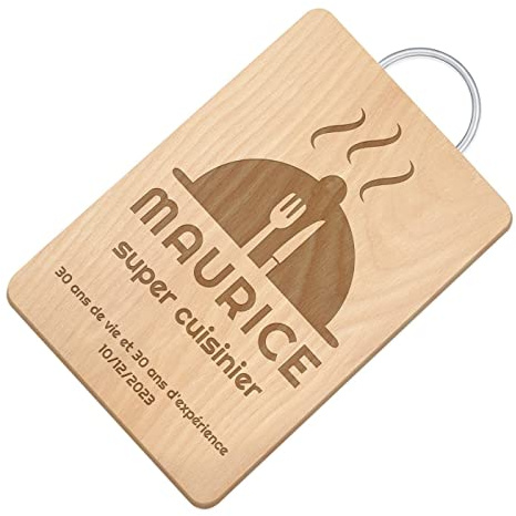 Maverton Planche à découper avec personnalisation pour homme | Plateau fromage gravé pour lui, Planche de cuisine en bois de hêtre pour chef, pour anniversaire, papa, Anniv