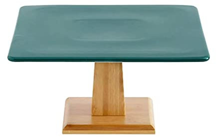OUSIKA Soporte de Pastel de Pedestal de cerámica for Postre con Base de bambú Plato de Servicio de presentación de Fruta de Postre Multifuncional for Pasteles, Muffins de Fruta Platos (Color : Green