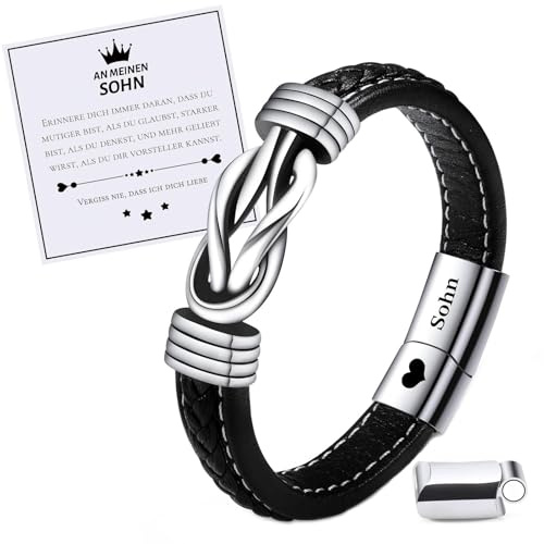 VU100 Sohn Armband Geschenk für Sohn Herren Lederarmband für Sohn Laser graviert Text Inspirierendes Geschenk für Sohn Armband für Meinen Sohn Weihnachten Geburtstag Geschenk für Junge Männer Sohn