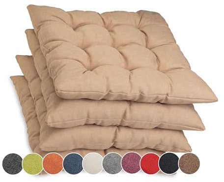 sunnypillow 4er Set Stuhlkissen mit Bändern 45x45 cm - Bequeme Polsterauflage 8cm dick - Auflage für Stühle/Bänke in Haus und Garten Sitzkissen Sitzauflage Gartenkissen Outdoor/Indoor - Beige