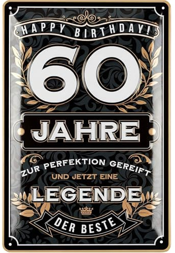 LANOLU Blechschild 60 Schild Geburtstag - 60 JAHRE LEGENDE - Deko 60 Geburtstag Mann, 60 Geburtstag Deko, lustiges Geburtstagsschild 60 als Geburtstagskarte 60 - vintage Metallschild 20x30 cm
