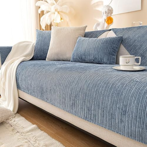 Gluhbirnen Sofadecke, Sofadecken Für Sitzfläche, Sofaschoner rutschfest, Sofa Überzug, Chenille Sofabezug l Form, Sofa Überwurfdecke, Couch Bezug, Couch Decke, Blau, 70 * 180CM