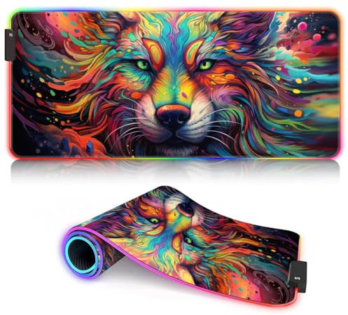 HEYCE Tastatur- und Mauspad Spirit Wolf LED XL PC-Schreibtischzubehör - Erweitertes ROG Extended Gamer-Mauspad (80 x 30 x 0,3) cm Großes Computer-Tastatur-Mauspad