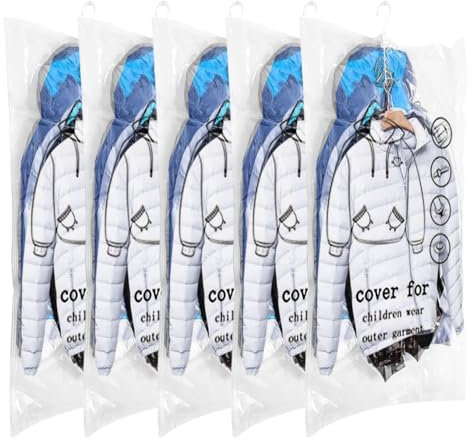 VicBou Vakuumbeutel für Kleidung 5 Stück, Hängende Vakuumierbeutel Kleidung 90x70cm, Vacuum Bags for Clothing für Anzüge, Mäntel, Jacken, Vakuum Kleiderbeutel mit Haken Platzsparend