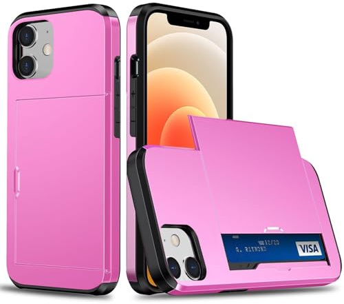 Beajew Custodia per iPhone 12 Mini/iPhone 13 Mini, Custodia Hybrid con scompartimento per tessere compatibile, TPU Bumper Silicone Custodie Anti Graffio Hard PC Antiurto Grado Militare - Rosso Rosa