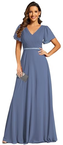 Ever-Pretty Vestidos Formales Largo de Mujer Gasa Cintura del Imperio Cuello en V Mangas con Volantes Armada Polvorienta 38