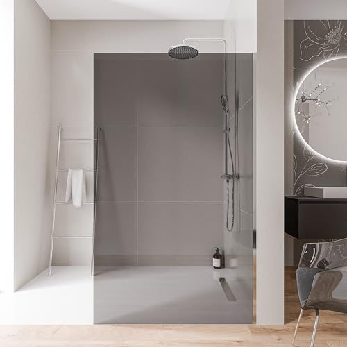Bernstein Walk-In Dusche EX102 - Duschabtrennung 100 x 200cm, 10 mm Graues ESG-Sicherheitsglas, Nano-Beschichtung, Chrom Edelstahlprofile, Glaswand, Glastrennwand, Ebenerdige Duscheohne Bodenprofil