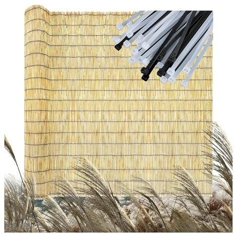 ILiemao Sichtschutzzaun 120x180 Schilfmatten Sichtschutz Zaun 60cm 70cm 80cm 90 100 110 120 130 140 cm Hoch Schilfrohrmatten Natürlicher Schilfzaun für Gartenbalkon-Hofdekoration(0.7x6 m 2.3x19.7 ft)