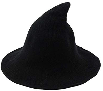 SLXLYH Halloween-Hexenhut, Zaubererhut, Damen, breite Krempe, Spitze, schwarz, Wolle, gestrickt, Halloween, Cosplay, Party, Maskerade, Filzhut