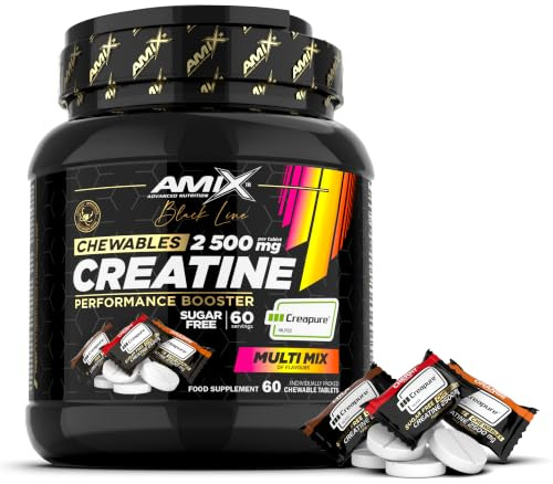 Amix™- Black Line Creatine 2500 mg Chewables – Creatina Monohidrato Creapure® – 60 Comprimidos Masticables, Suplemento para Rendimiento Deportivo