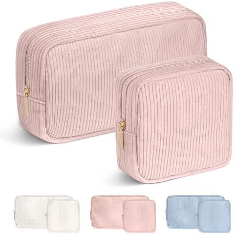 Aucuu Trousses de Maquillage, 2PCS Trousse Maquillage en Velours Côtelé, Trousse de Toilette Femme, Trousse Cosmétique de Voyage, Petite Trousse de Maquillage pour Femme, Homme