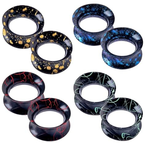 Longbeauty 8 Pcs/12 Pcs Set Schwarz Weiß Silikon Ohr Tunnel Set mit Punkten Ohr Piercing Schmuck 6mm-16mm