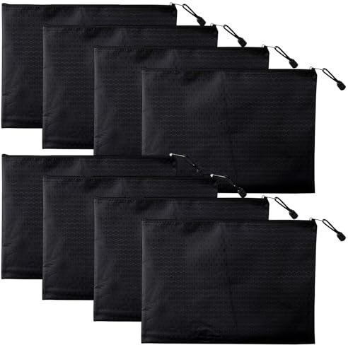ZOCONE 8 Stück Geldtaschen Banktasche Schwarz 23 x 18 cm Banktasche A5 mit Reißverschluss Aufbewahrungstasche Wasserdicht Aktentasche Geldscheintasche Groß Reißverschlusstasche für Schule Büros