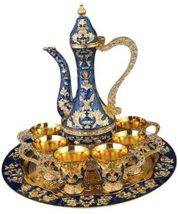 F Fityle Juego de café Turco Vintage con Tetera, Juego de Vasos de café Turco, artesanía, Juego de Servicio de té para el hogar, Sala de Estar, decoración de