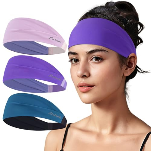 Bandeau de Sport pour Femme - pour Le Yoga, la Course, l'entraînement, Le Fitness, Le Tennis, la Gym, Le vélo, la randonnée, Le Volleyball, la Danse, Les Voyages (3 Couleurs Unies)