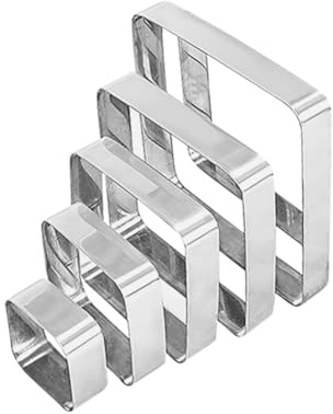 HugeDE 5 Pcs Stainless Steel Square Cookie Molds Cake Cookie Cutters Biscuit Cutter Baking Pastry Molds Rounded Edge Cutters Fondant Cutters Set